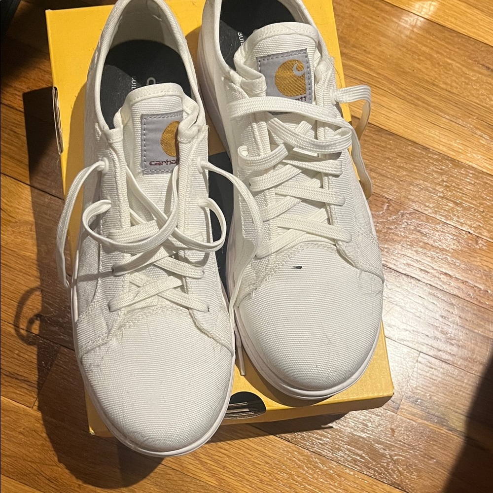 Carhartt White Canvas Low-Top Sneakers with Gold Logo